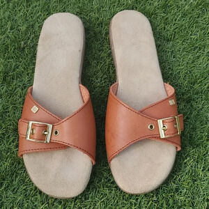 Women's G.H. Bass & Co. Sunjuna Red Brown Leather Upper Slip-on Sandals 9 M